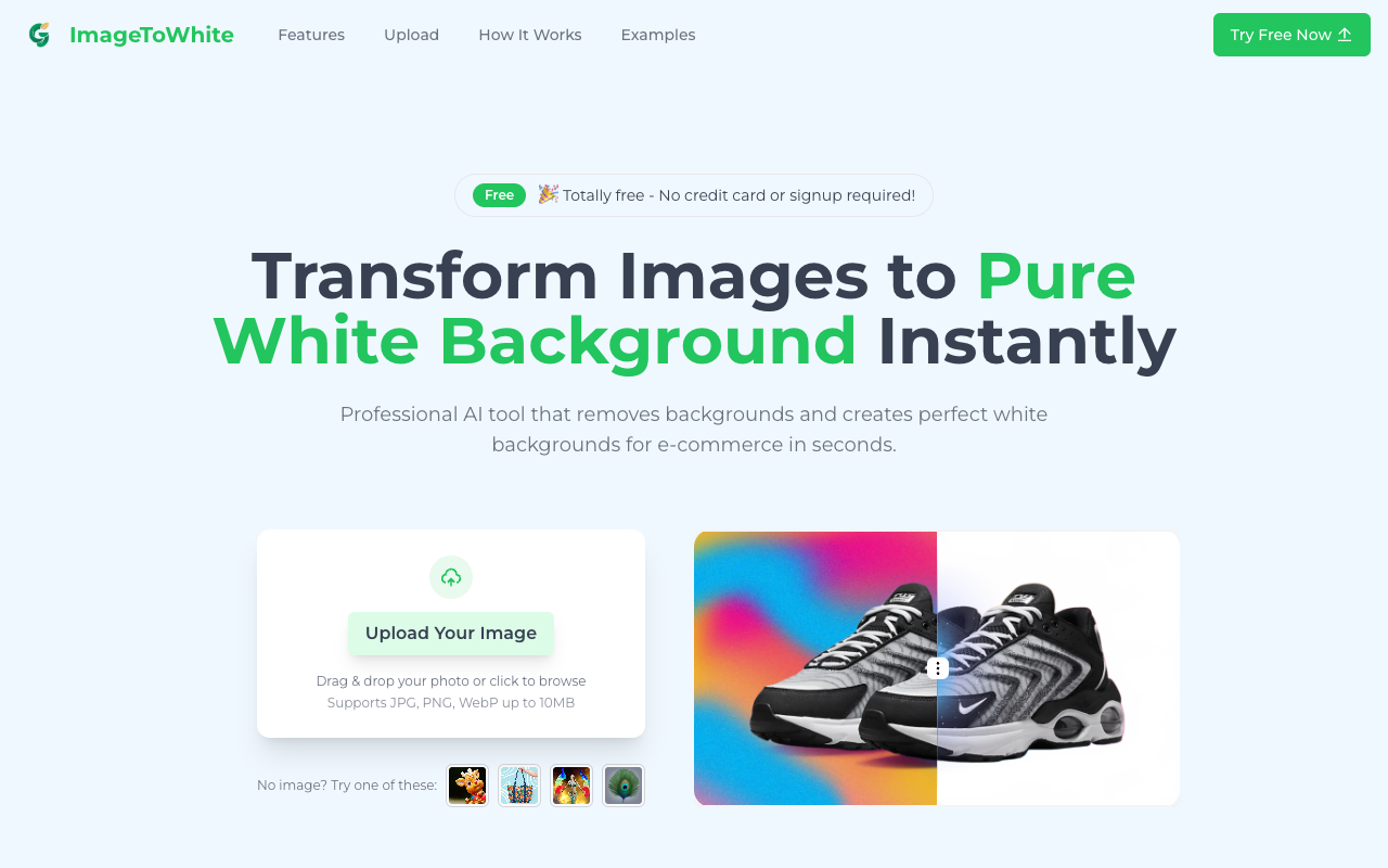 Images to Pure White Background - A professional AI tool that creates perfect white backgrounds for e-commerce