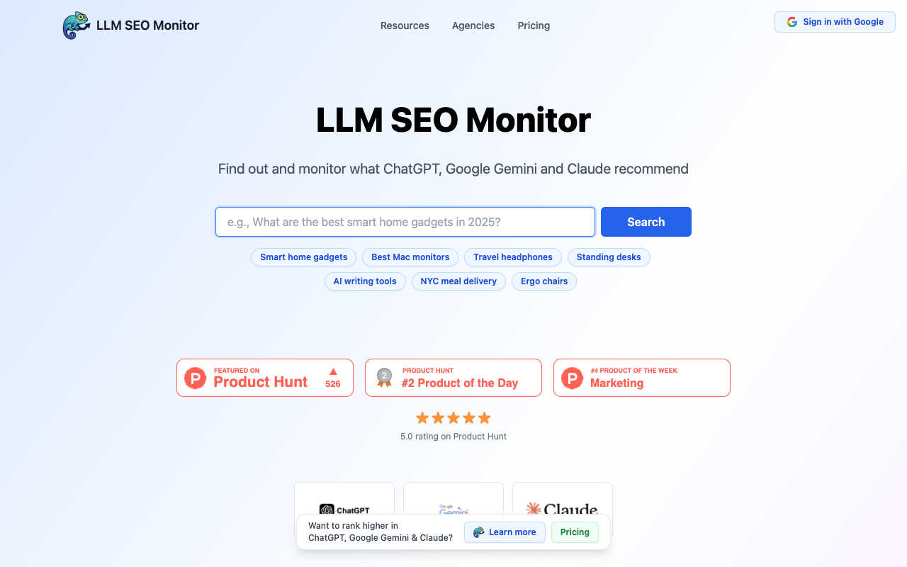 LLM SEO Monitor - A tool to track recommendations from ChatGPT, Google Gemini, and Claude