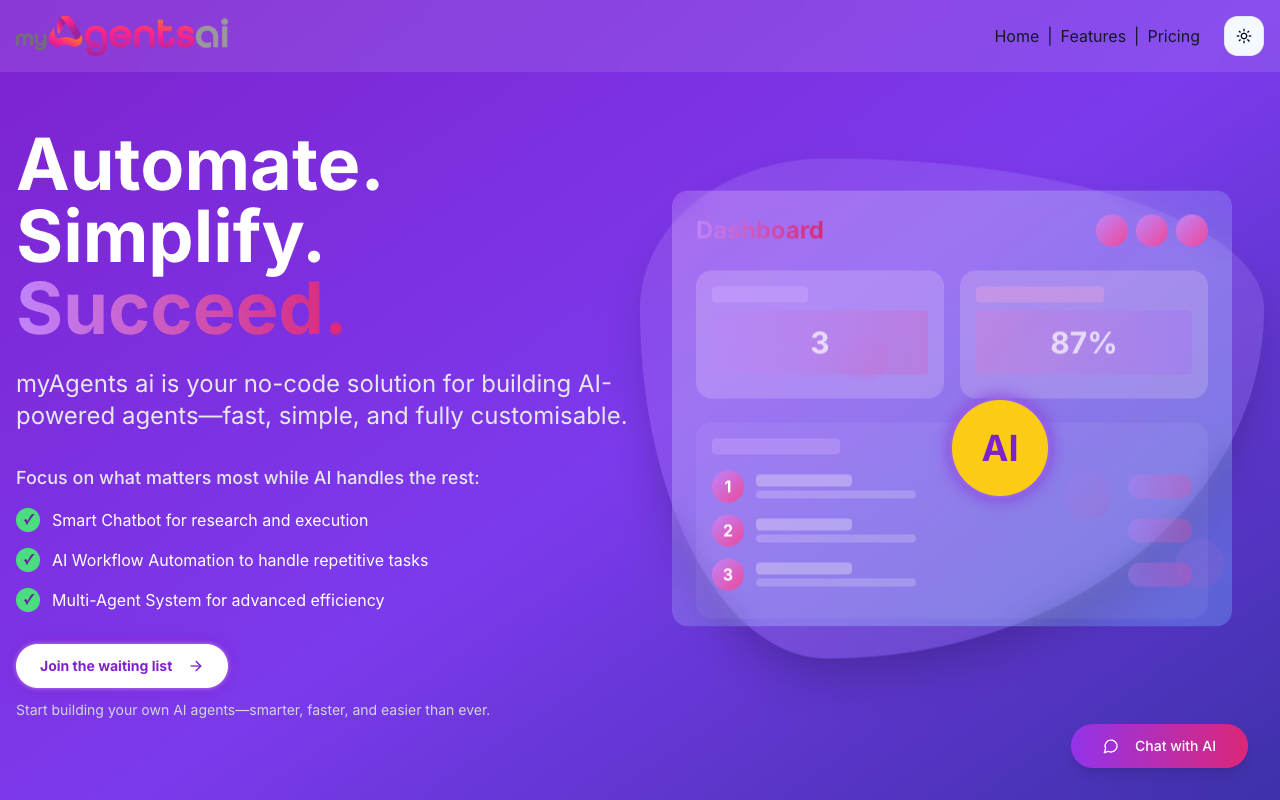 myAgentsAi - Build AI agents quickly with no coding required