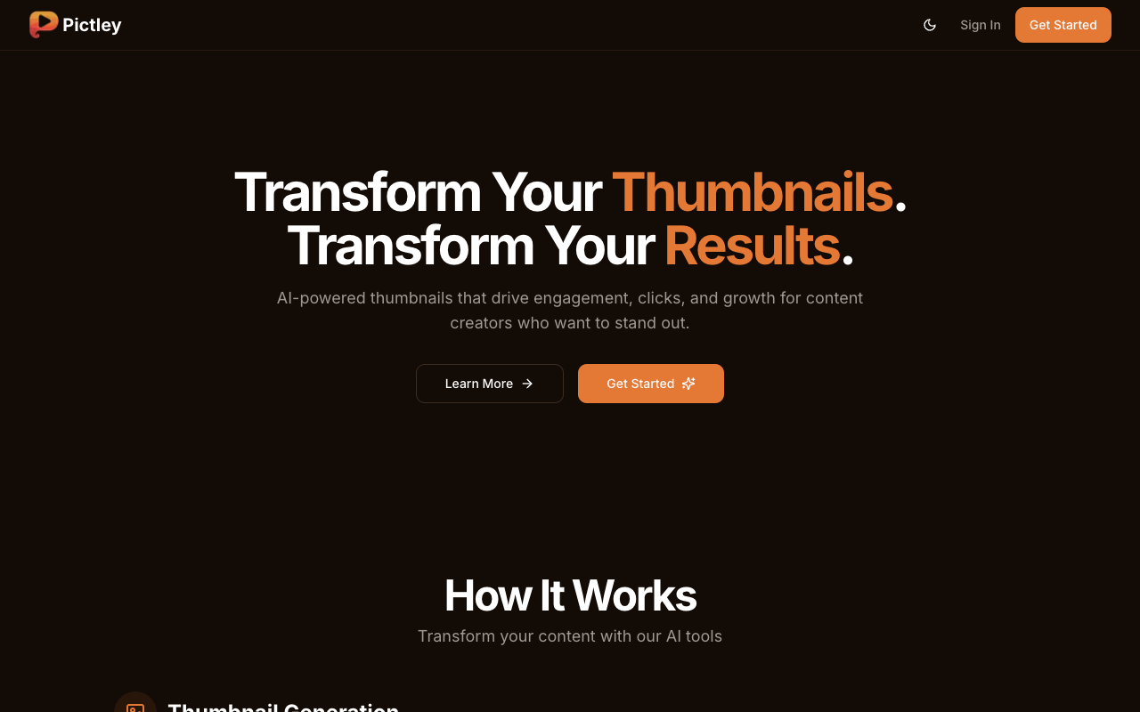 Pictley - An AI tool that generates engaging YouTube thumbnails from your ideas
