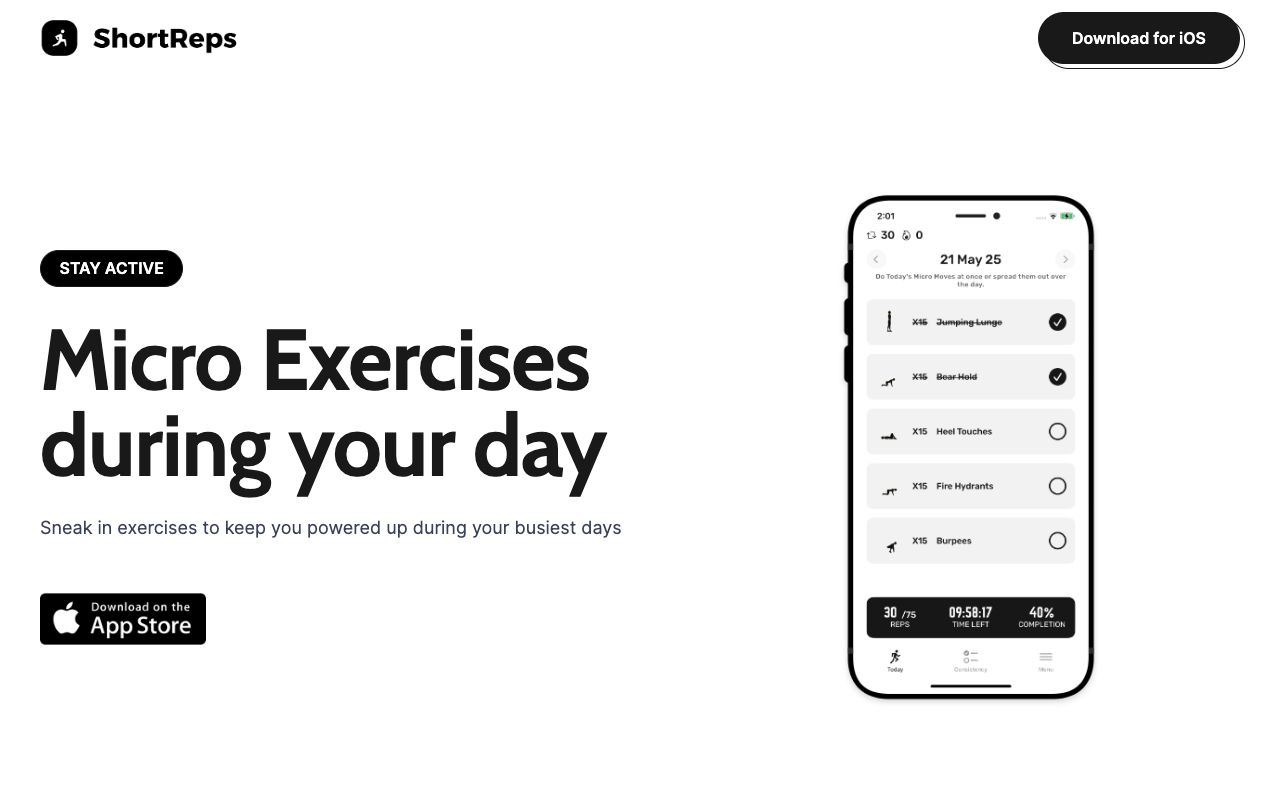 ShortReps - Snack Exercises during the day for people stuck at a desk
