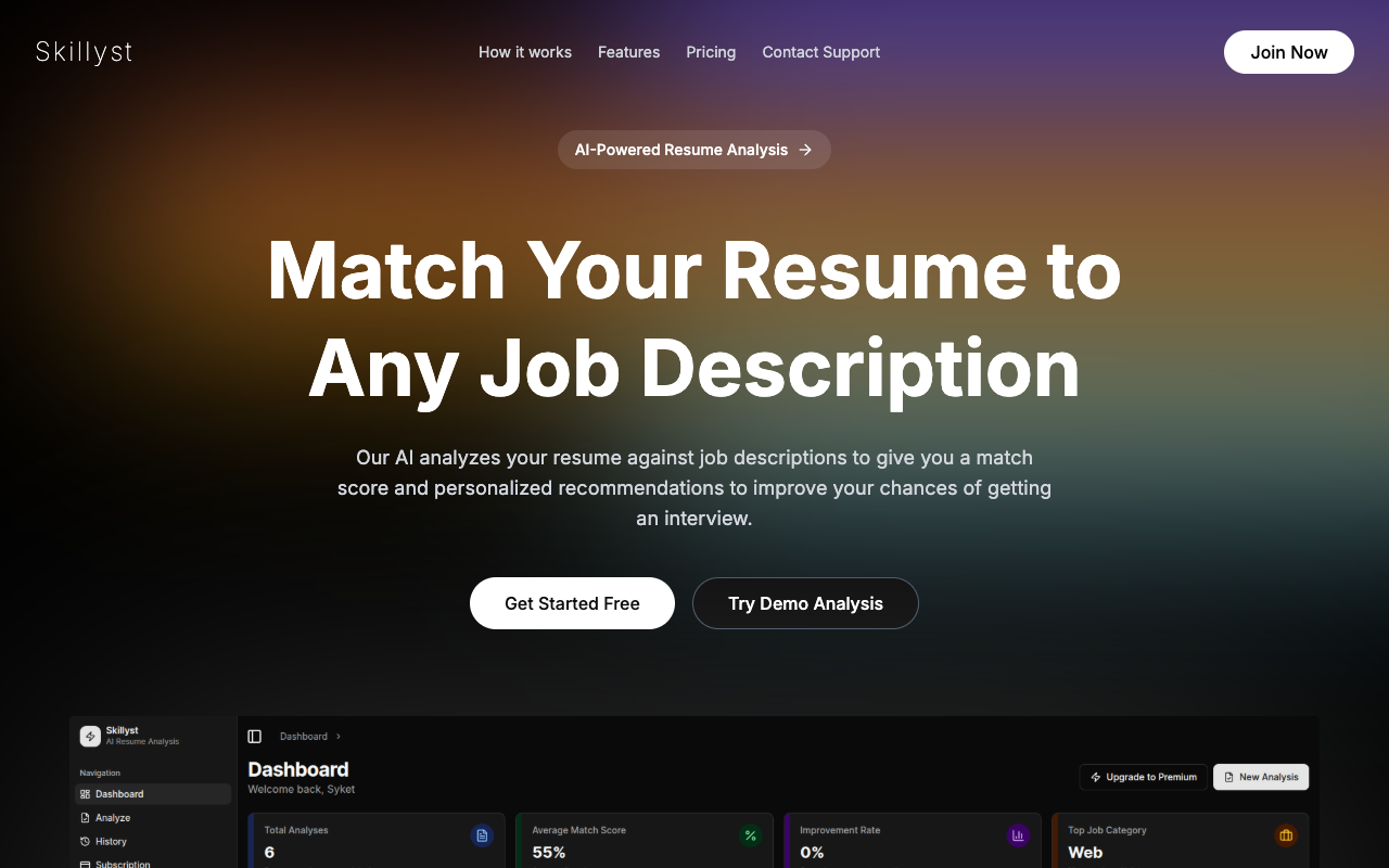 Skillyst - An AI-powered resume analyzer that helps you optimize your job applications