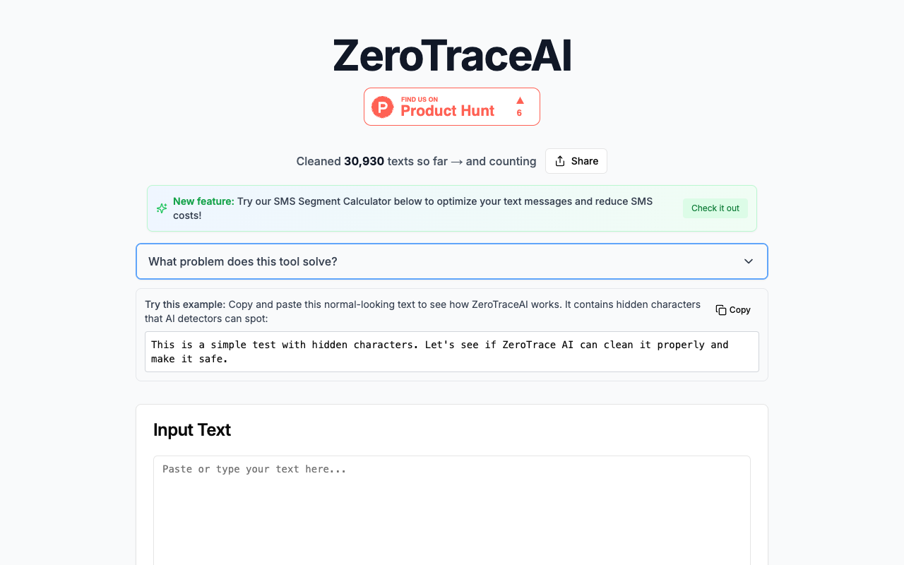 ZeroTraceAI - A tool to clean AI text and remove hidden markers