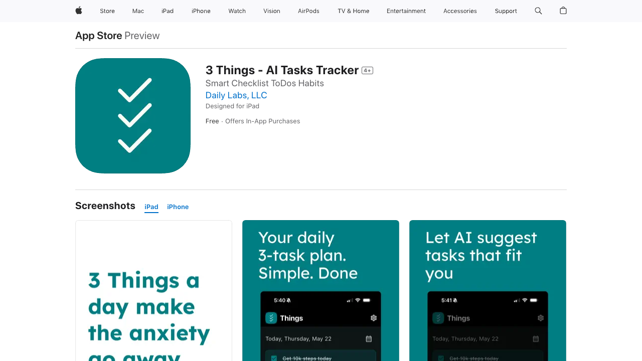 3 Things - A minimalist AI task tracker that simplifies your day to just 3 tasks