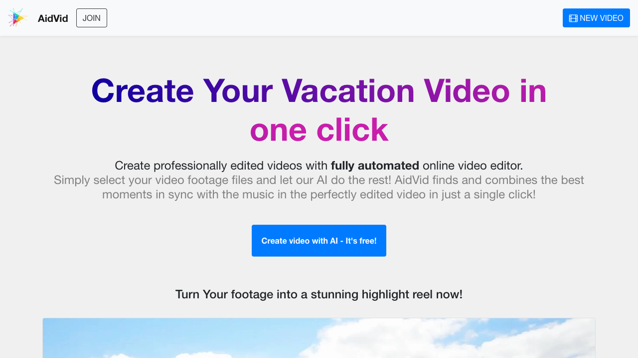 AidVid - Create Stunning Vacation Videos Automatically with AI