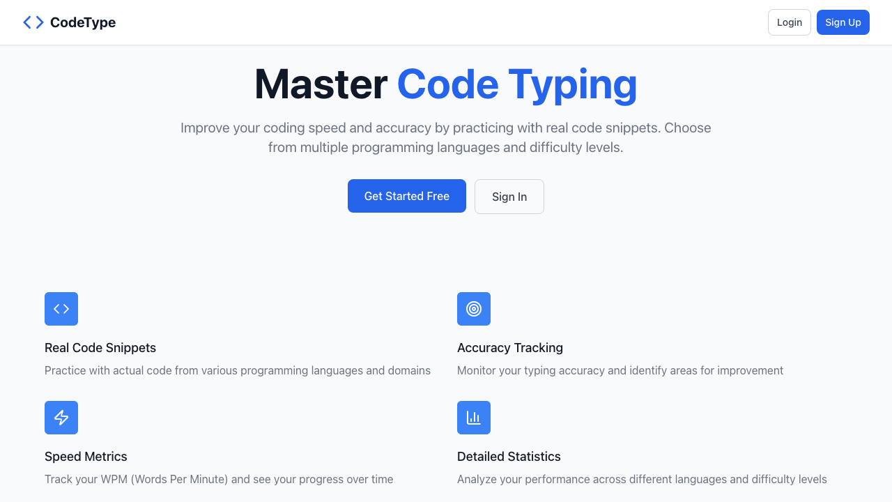 CodeType - An AI-powered typing app designed for developers to practice coding