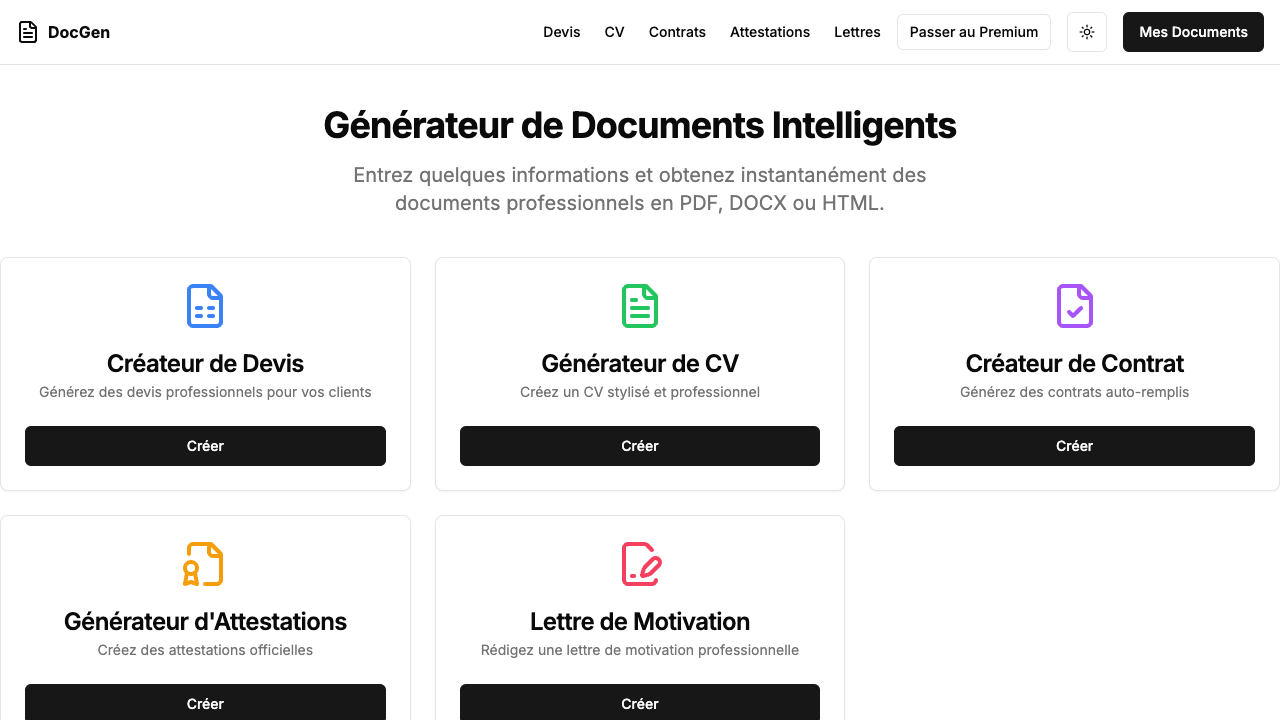 DocGen - An intelligent document generator for creating professional PDFs, DOCX, and HTML files