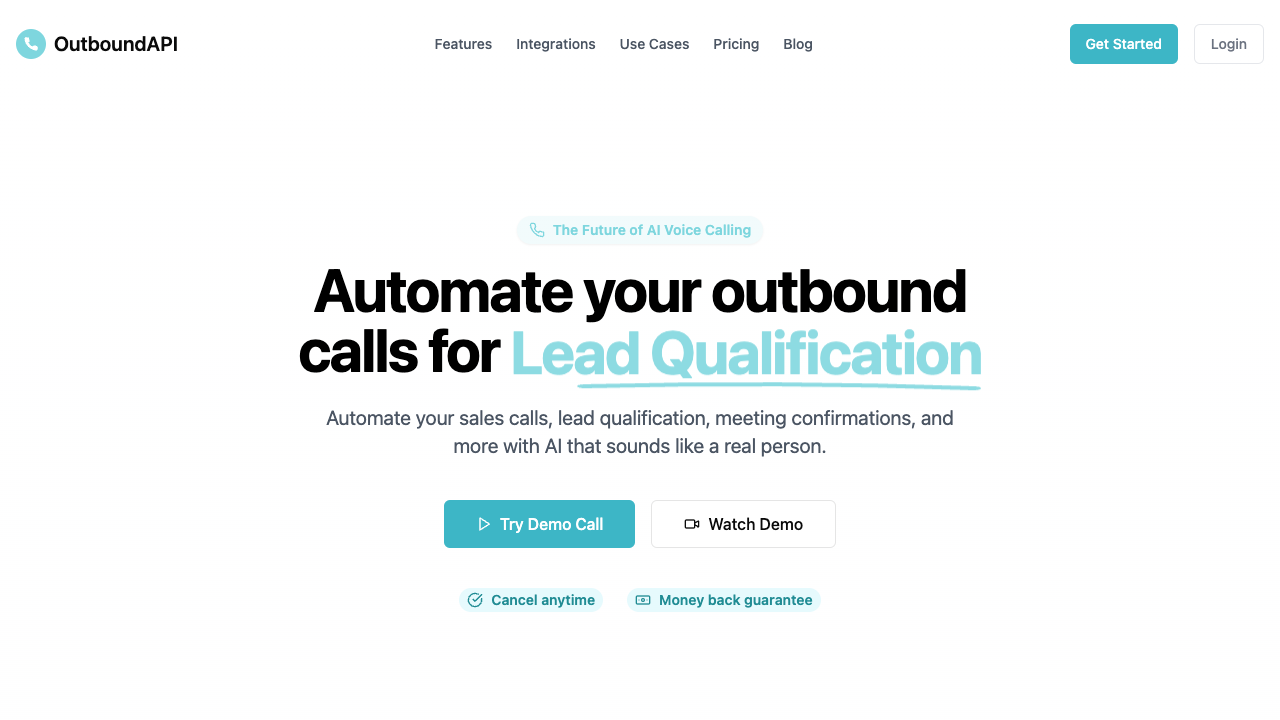 OutboundAPI - Automate phone calls with AI voice agents for efficient lead management