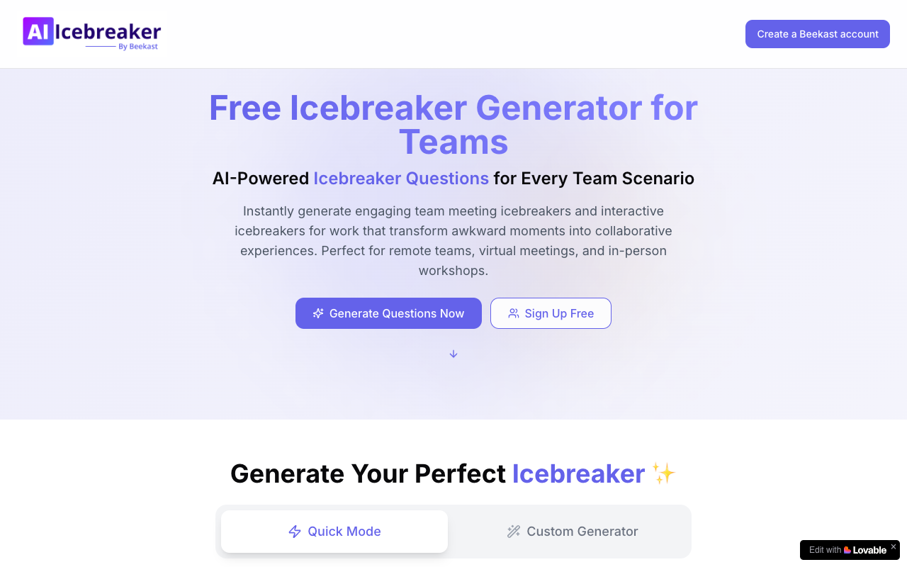 AI Icebreaker Generator - Create Fun and Personalized Icebreakers for Your Team icebreaker AI team-building