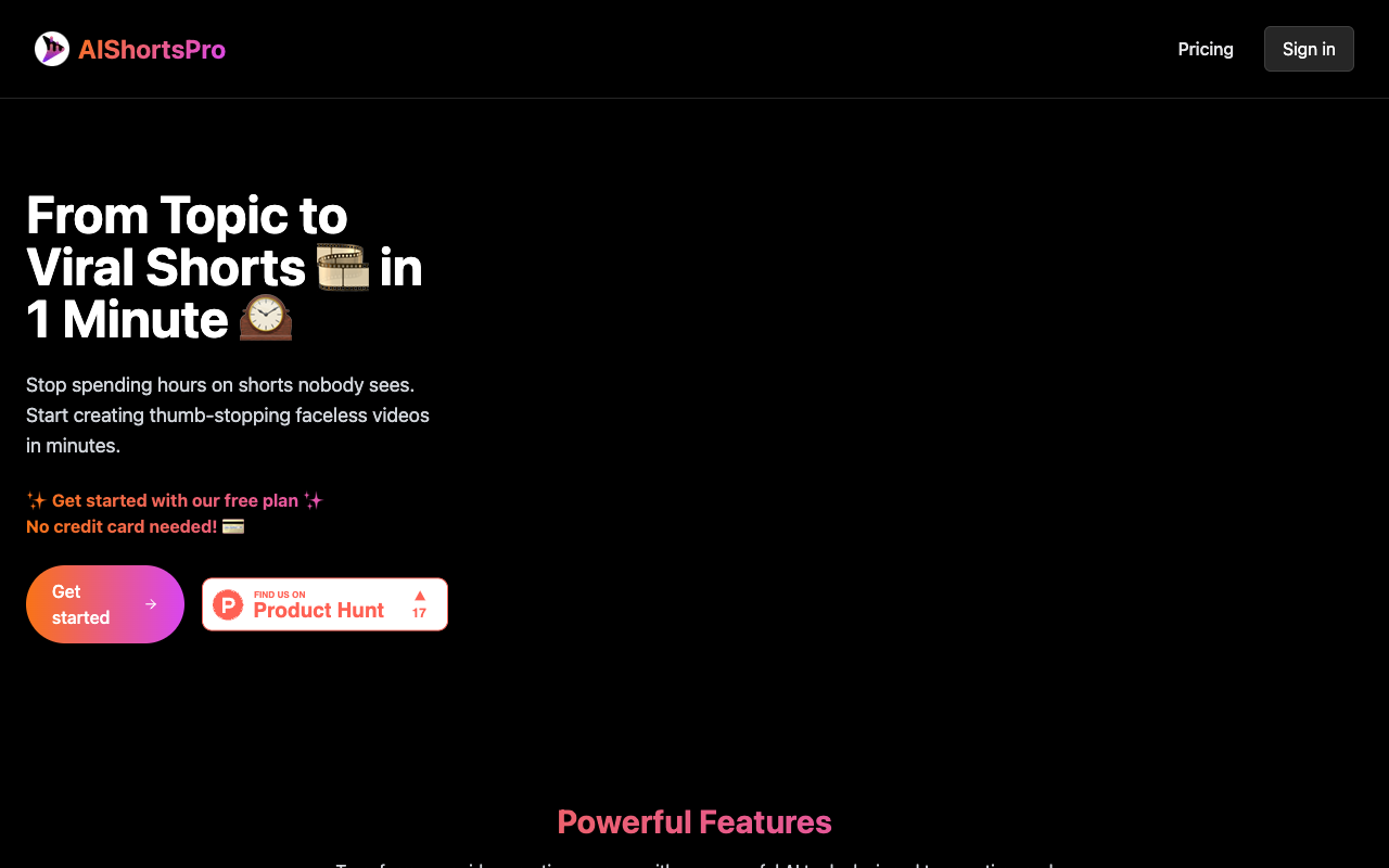 AI Shorts Pro - Generate viral faceless videos in minutes with AI