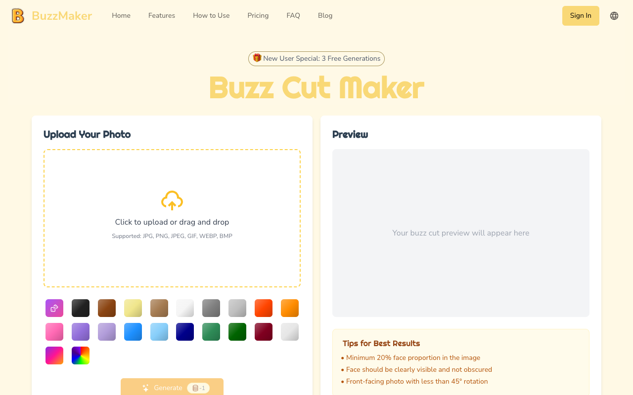 BuzzMaker - See how you would look with a buzz cut in seconds using AI