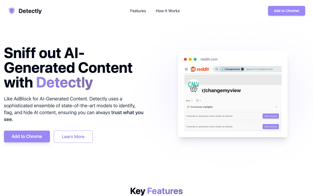 Detectly - A tool to identify and hide AI-generated content for authentic online experiences