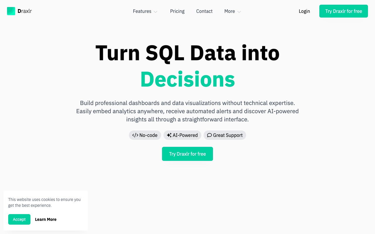Draxlr AI - The fastest way to turn SQL into insights with AI