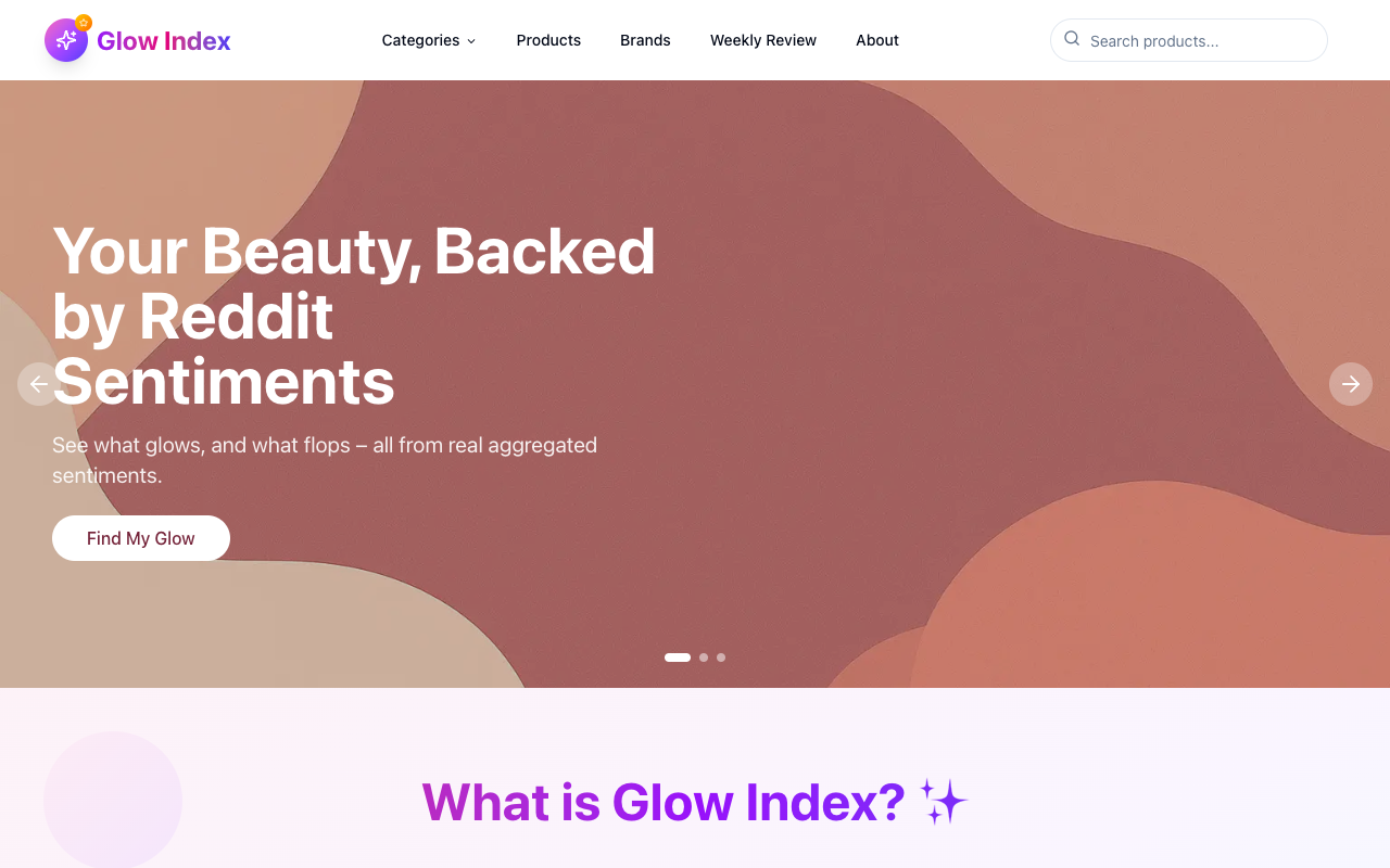 GlowIndex - Discover the most loved and avoided beauty products based on Reddit discussions