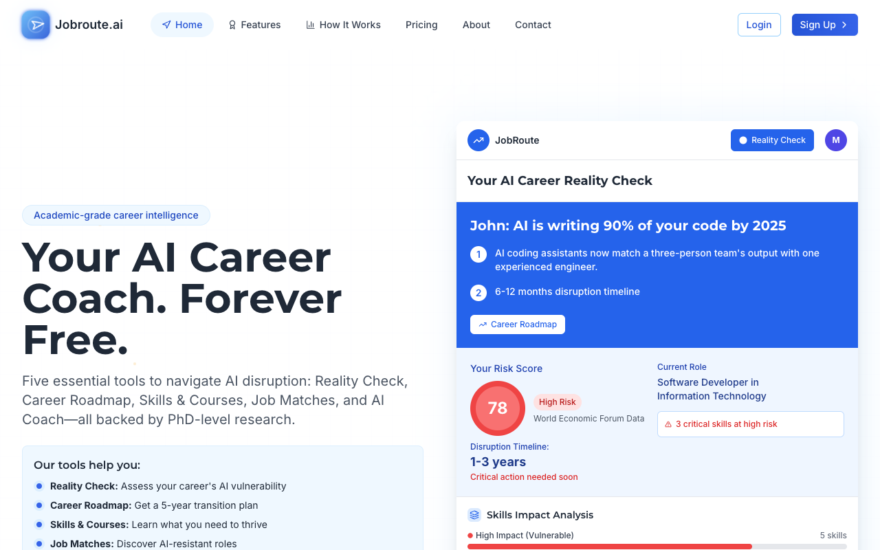 JobRoute.ai - Navigate Your AI-Resistant Career Path Effortlessly