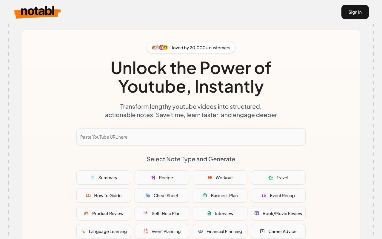 notabl - Generate Custom and Detailed Summaries of YouTube Videos