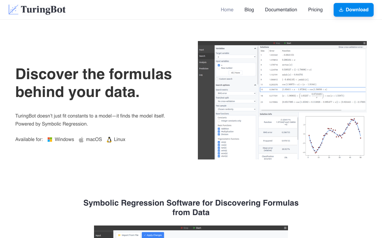 TuringBot - An AI tool that discovers mathematical formulas from your data