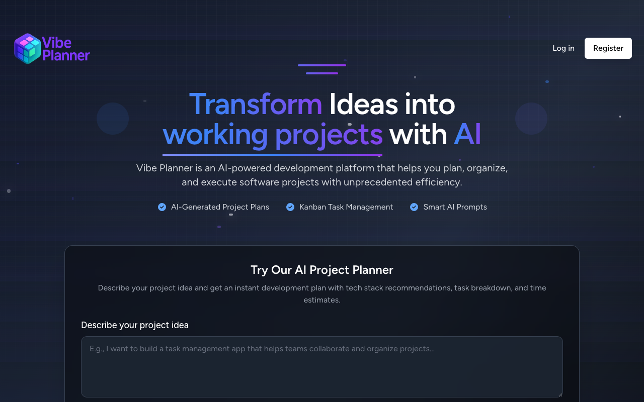 Vibe Planner - An AI-powered platform to transform ideas into successful software projects