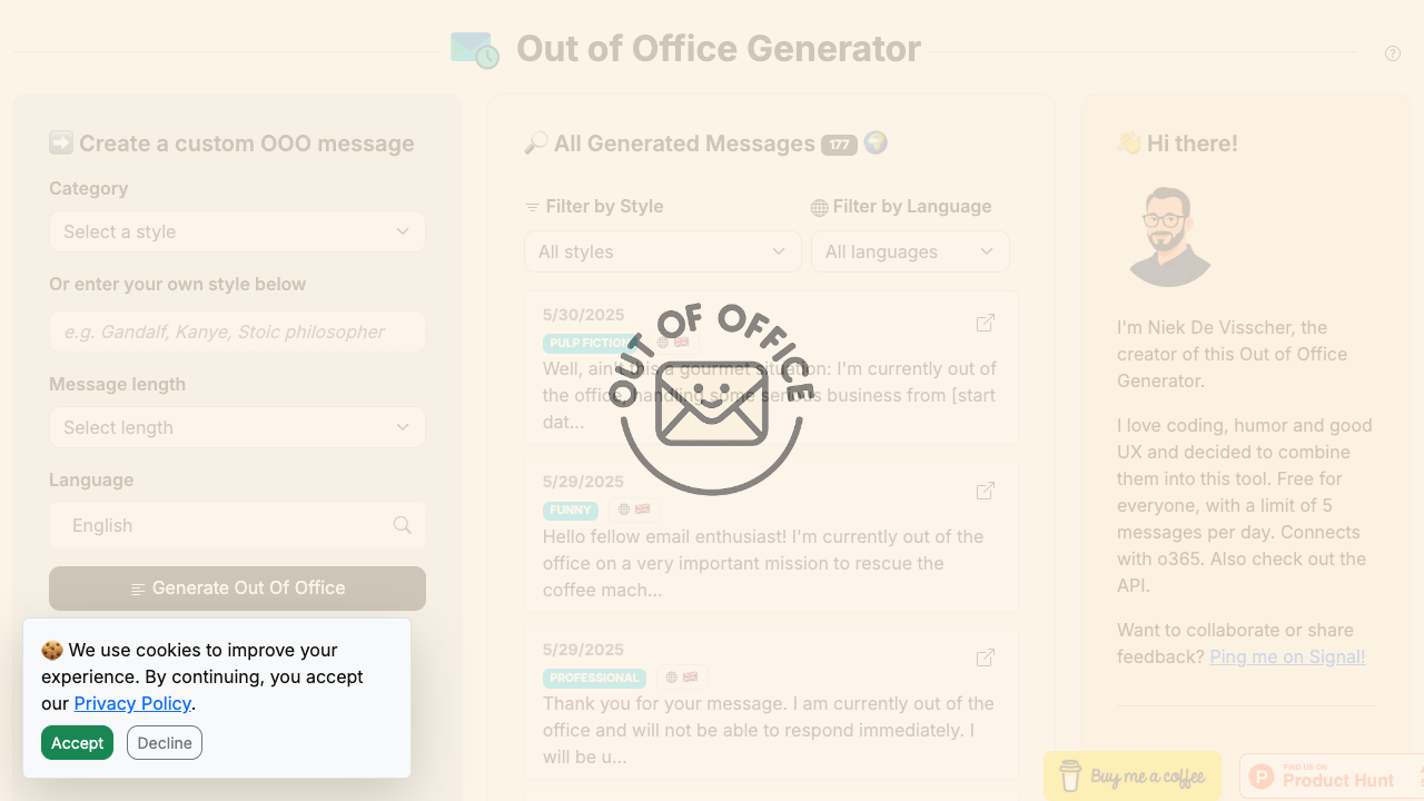 AI Out of Office Generator - Create fun and smart OOO replies in seconds out-of-office AI productivity