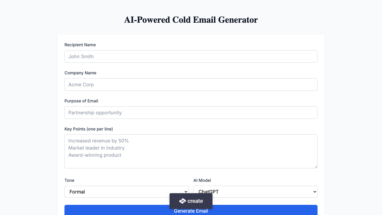 AI-Powered Cold Email Generator - Craft compelling cold emails in seconds email AI outreach