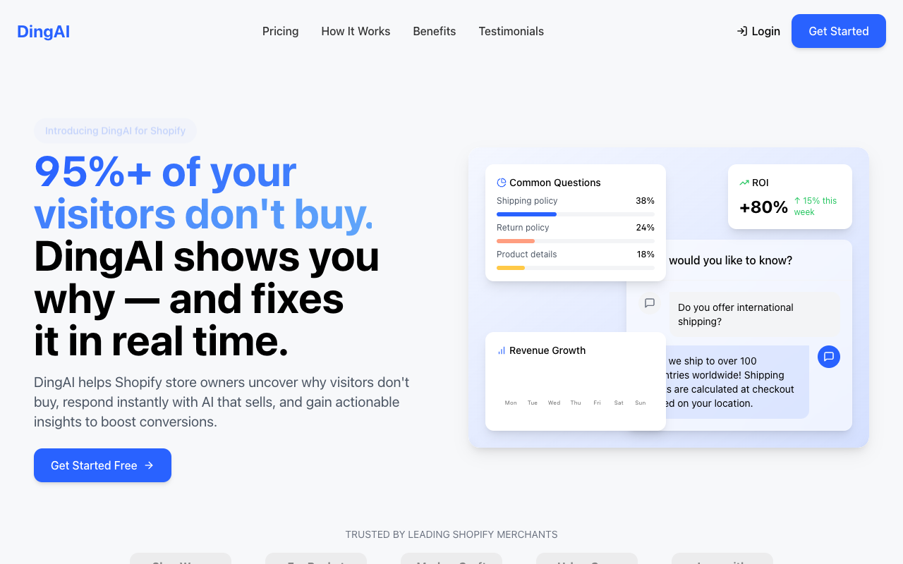 DingAI - Discover Why Visitors Don’t Buy and Convert Them with AI AI e-commerce customer-insights