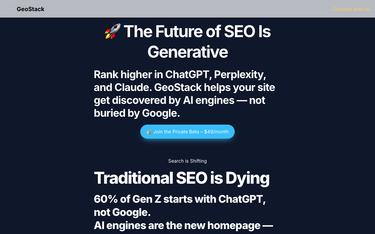 GeoStack - Optimize your site for AI engines like ChatGPT and Perplexity SEO AI generative-engine-optimization