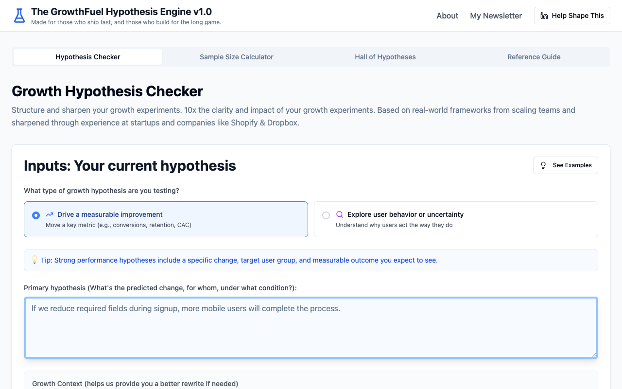 Hypothesis Engine by GrowthFuel - An AI-powered tool to enhance your experiments and drive growth