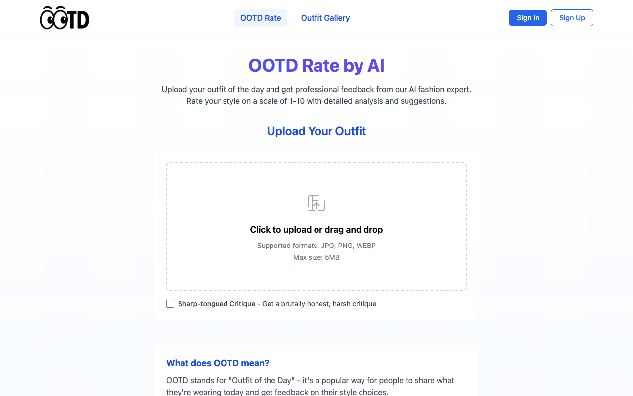 OOTD Rate - An AI-powered platform for evaluating and improving your outfit style