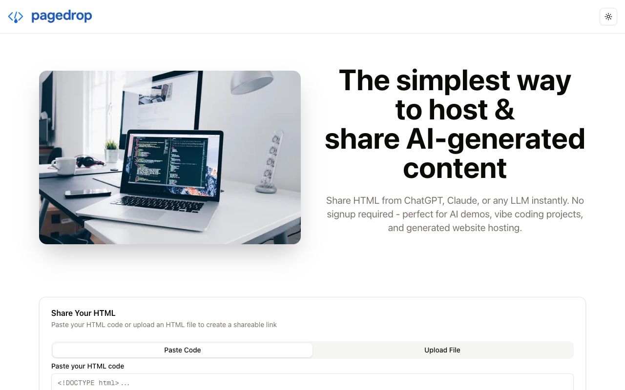Pagedrop - Instantly share your AI-generated HTML creations with friends