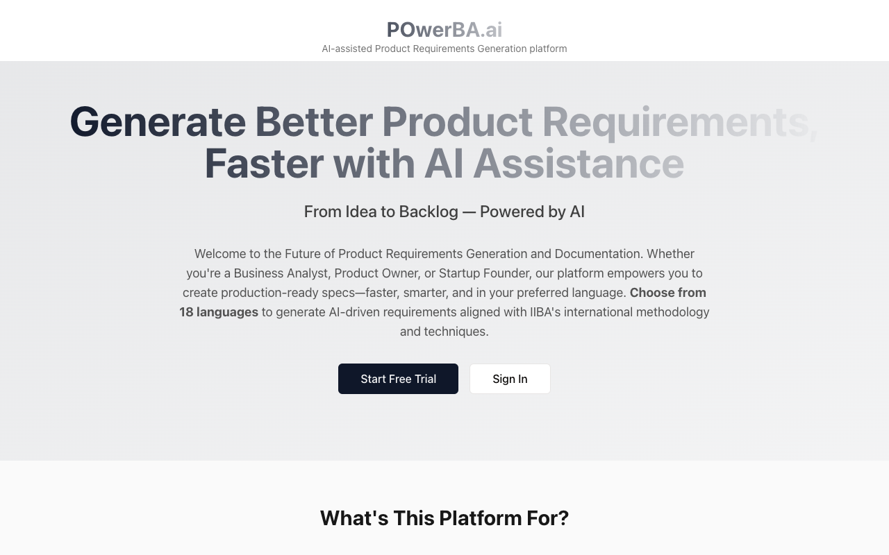 POwerBA.ai - An AI-powered platform for fast and efficient business analysis and product requirements