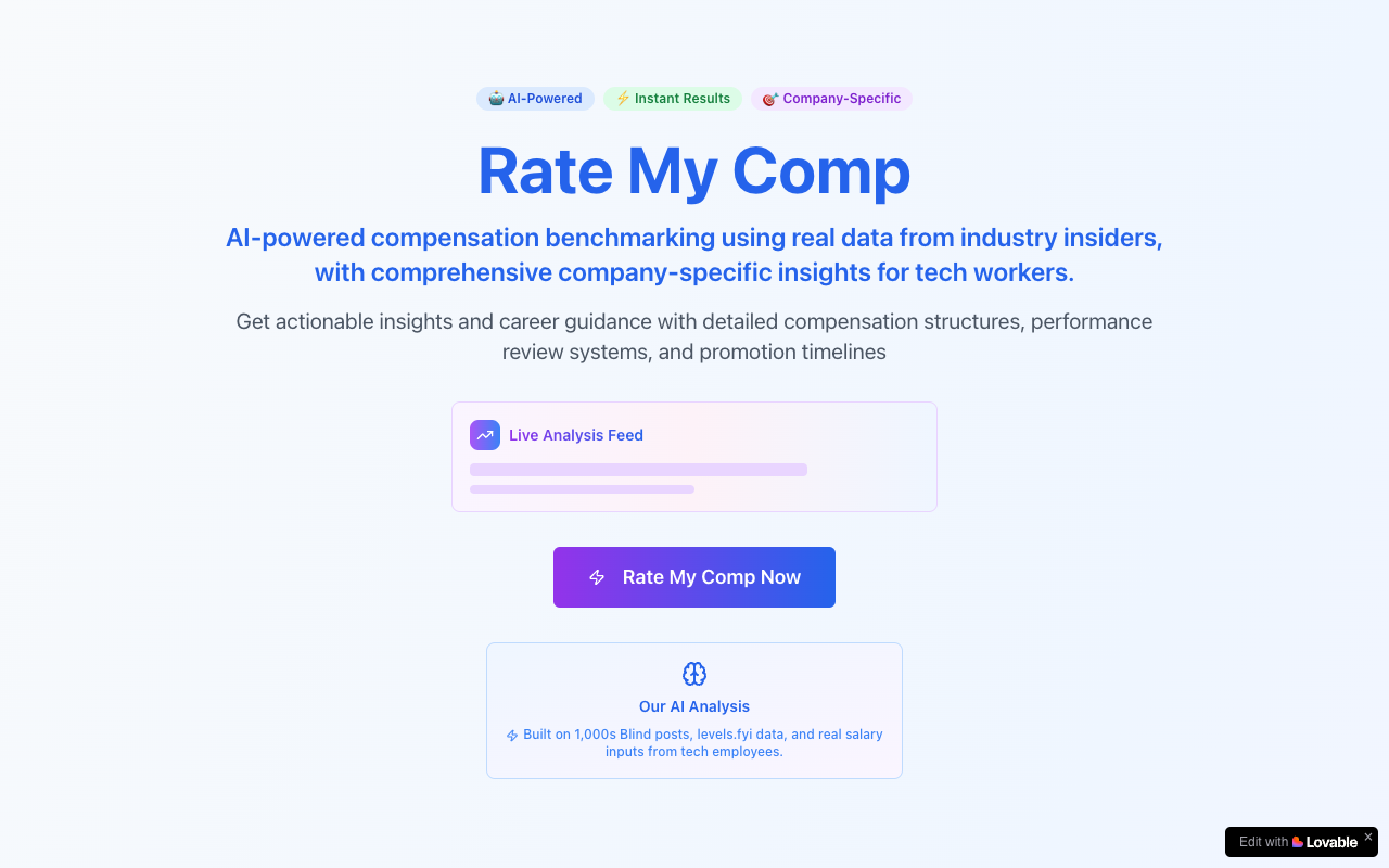 Rate My Comp - AI-powered compensation benchmarking for the tech industry