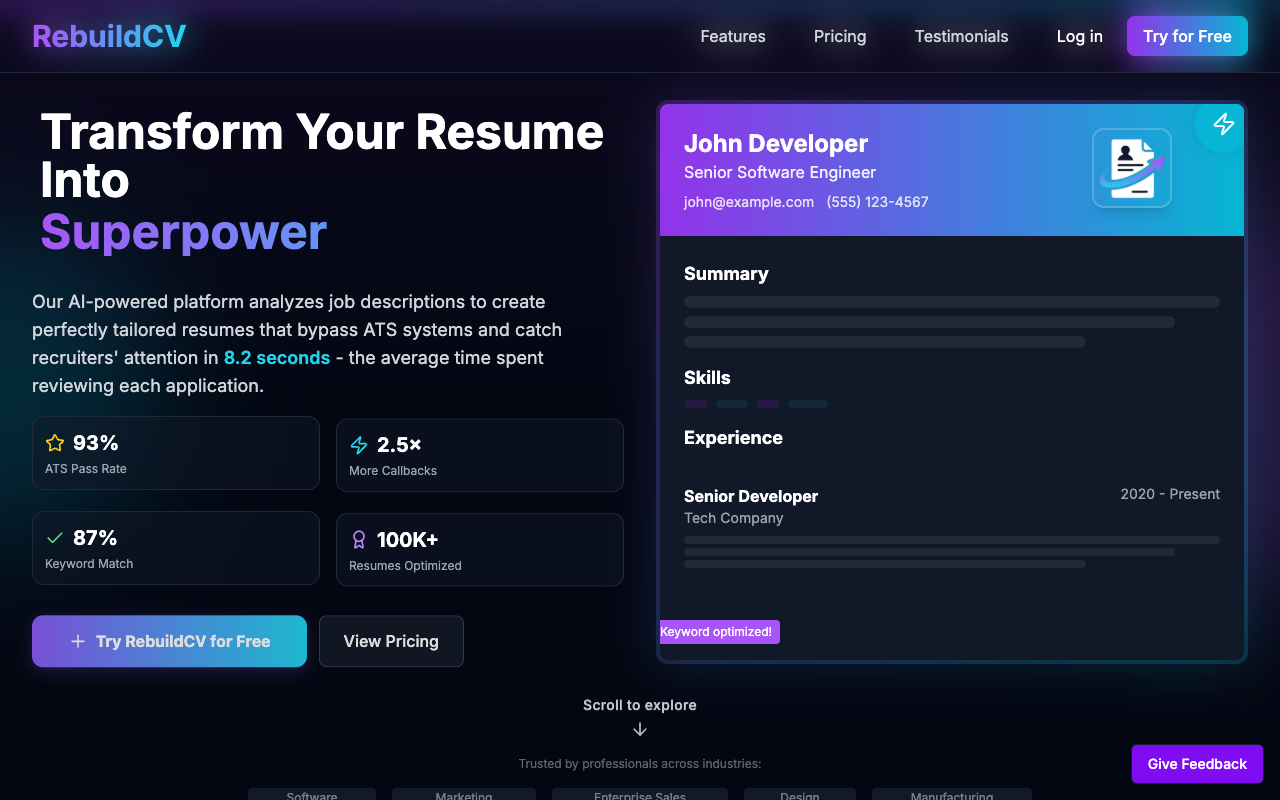 RebuildCV - Create ATS-optimized resumes that get you noticed resume AI job-seeking