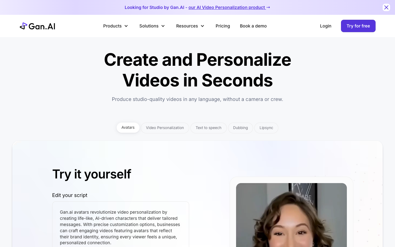 AI Video Generator by Gan.AI - The easiest way to produce professional videos from Scripts