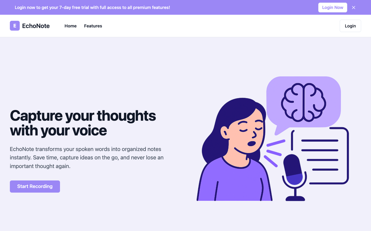 EchoNote - An AI tool that accurately transcribes audio to text for meetings and lectures audio-to-text transcription AI