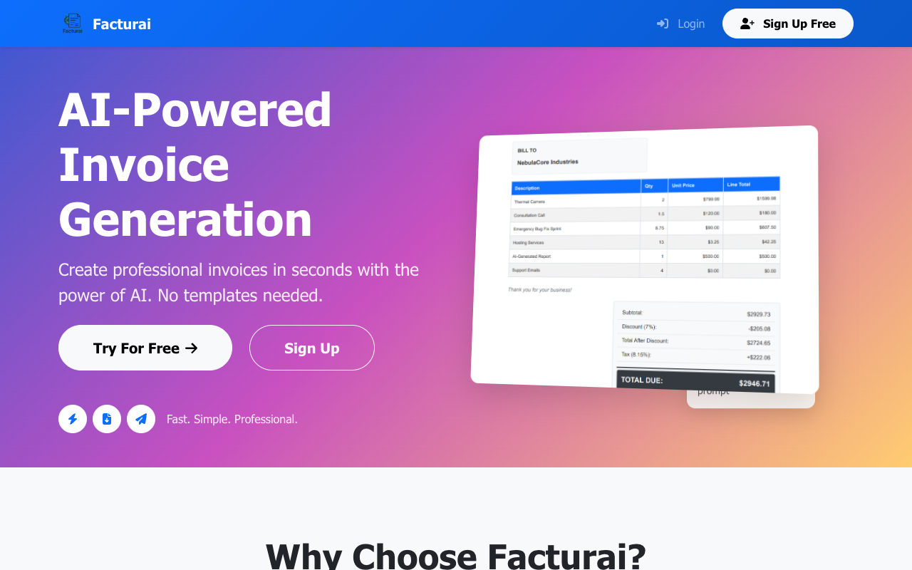 FacturAi - AI-powered invoicing that makes billing fast and effortless
