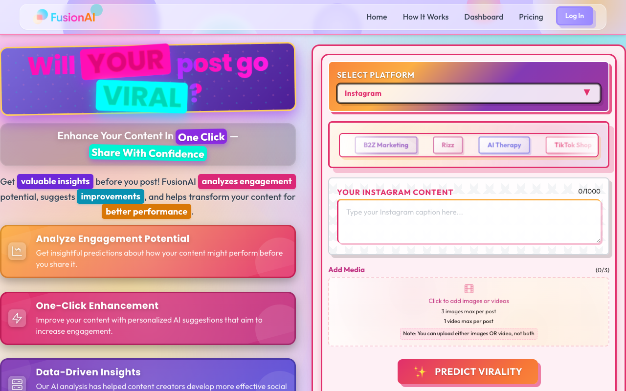 FusionAI - See how your social media content performs before posting! social-media AI content-optimization