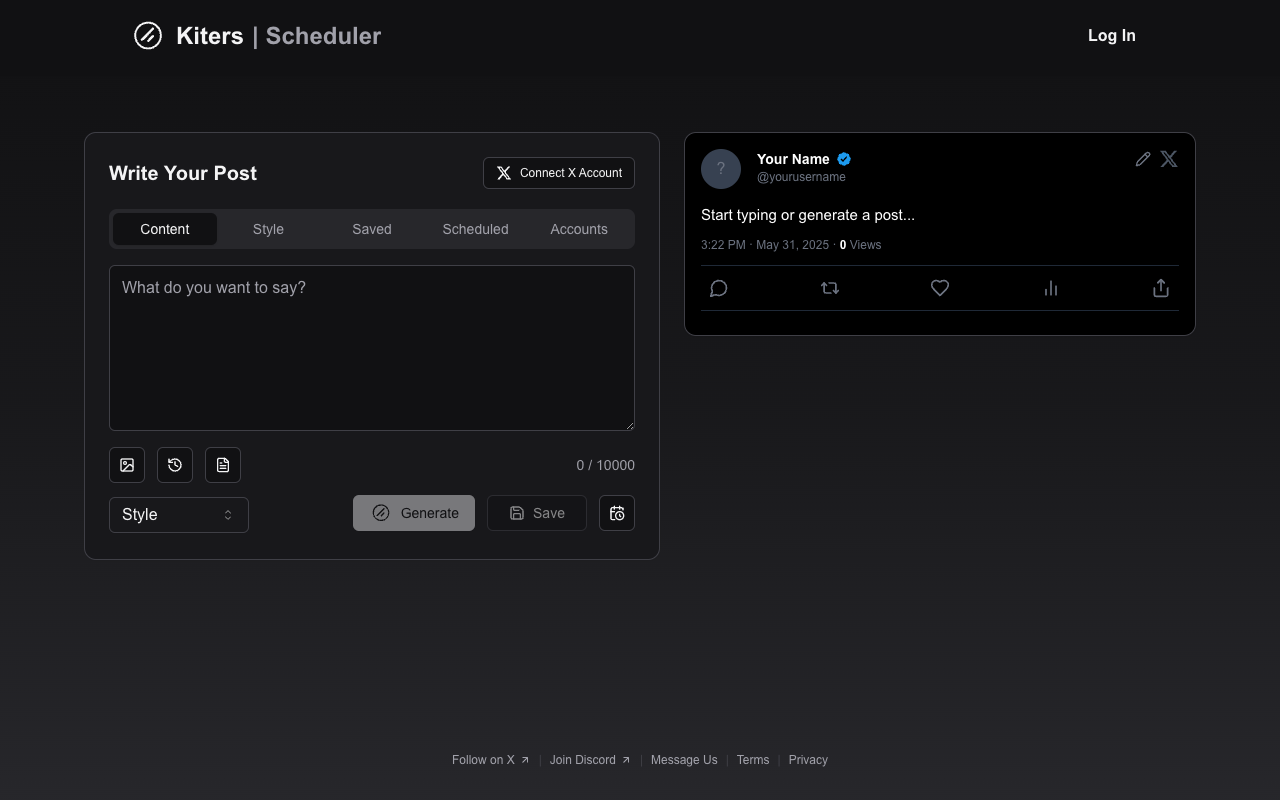 Kiters AI X Scheduler - Automatically generate and schedule X posts in any style AI social-media scheduling