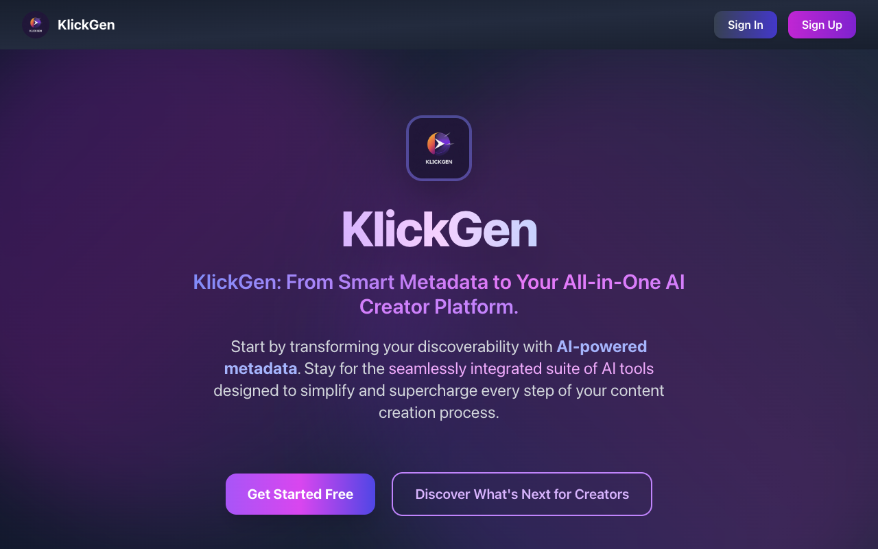 KlickGen - Revolutionize Your Video Metadata with AI-Powered Tools AI video metadata