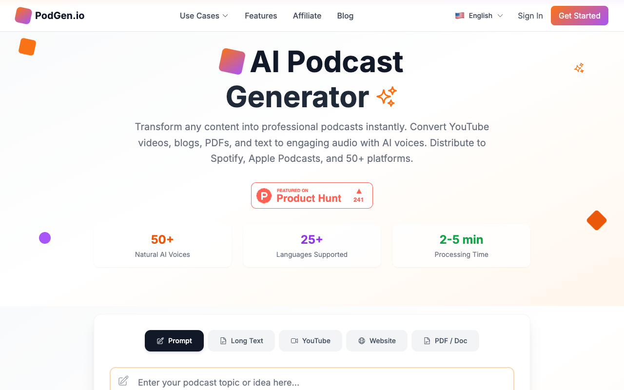 Podgen - Instantly create AI-powered podcasts from any content