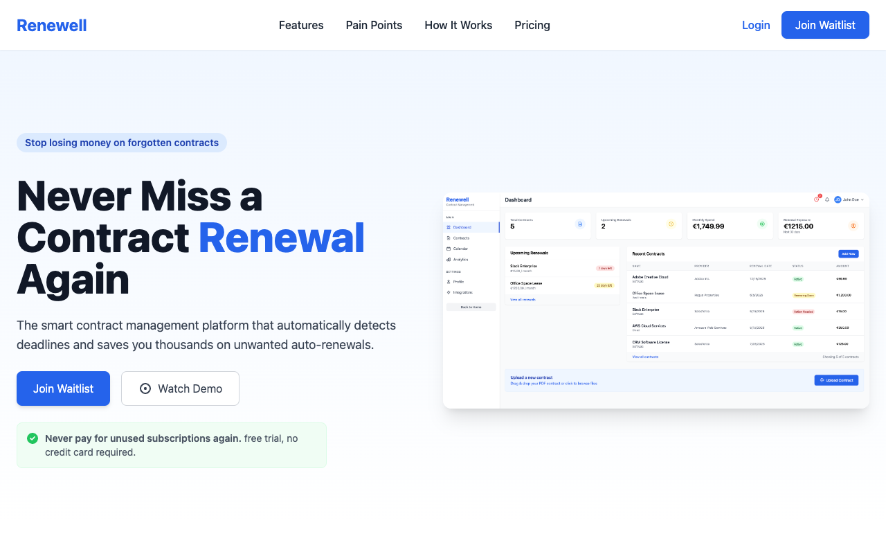 Renewell - An AI-powered contract management tool that helps teams automate tasks and save time