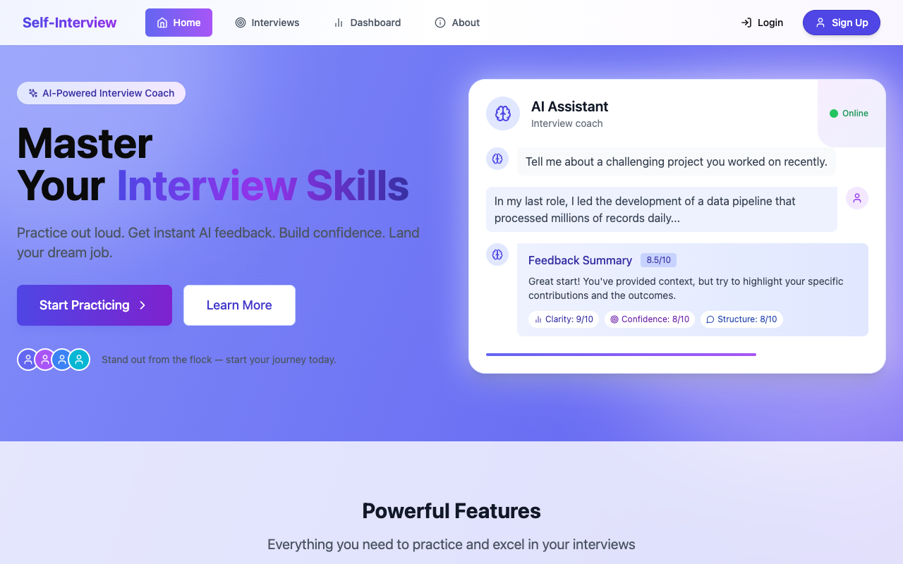 Self Interview - A platform to practice interviews and receive AI-driven feedback