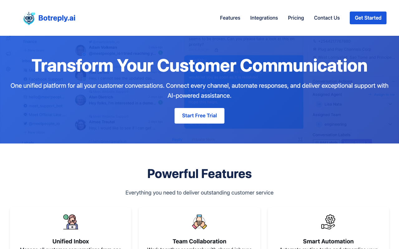 Botreply.ai - An AI platform that unifies customer communication across multiple channels customer-communication AI automation