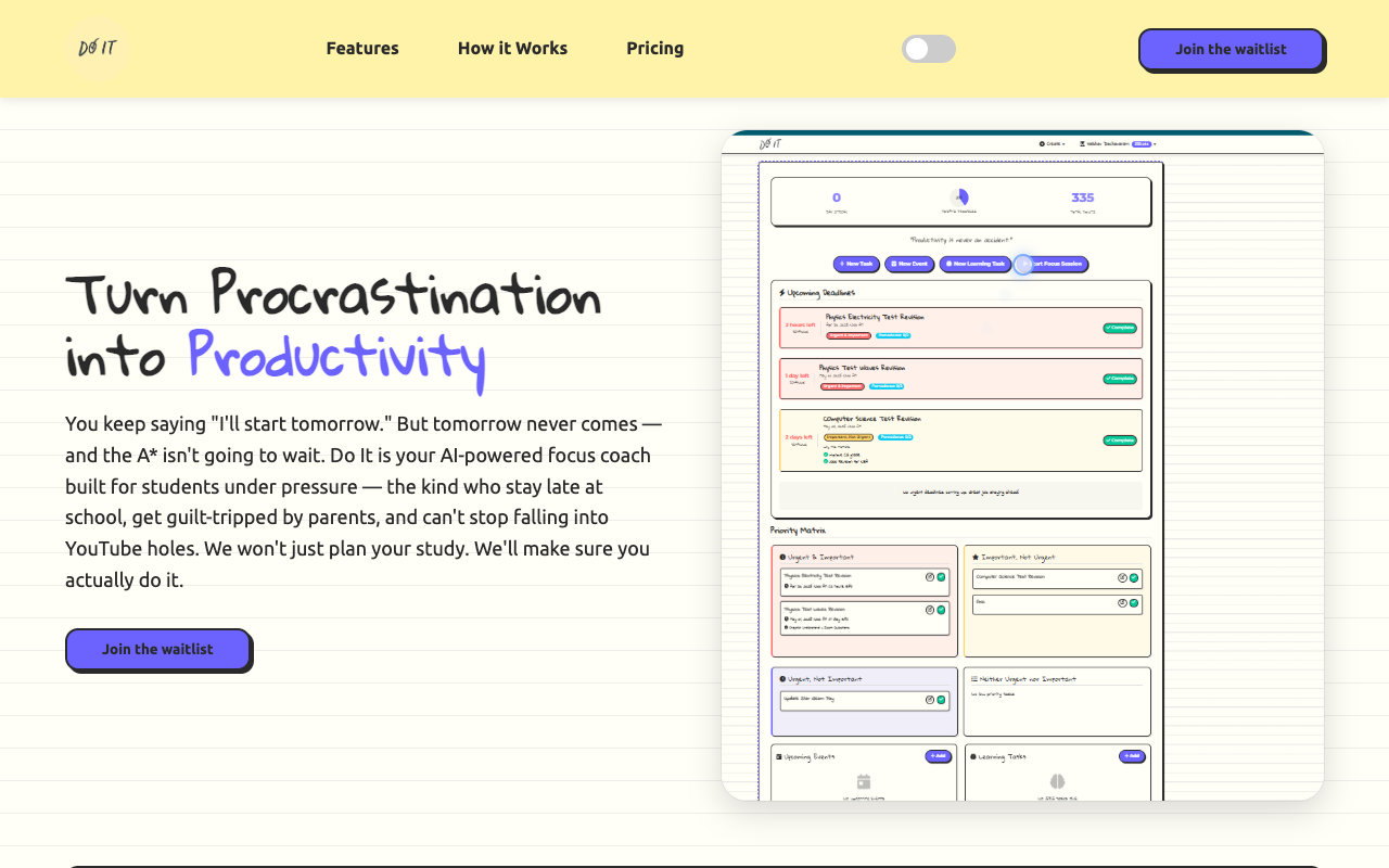 Do It - An AI-powered productivity coach that helps students overcome procrastination