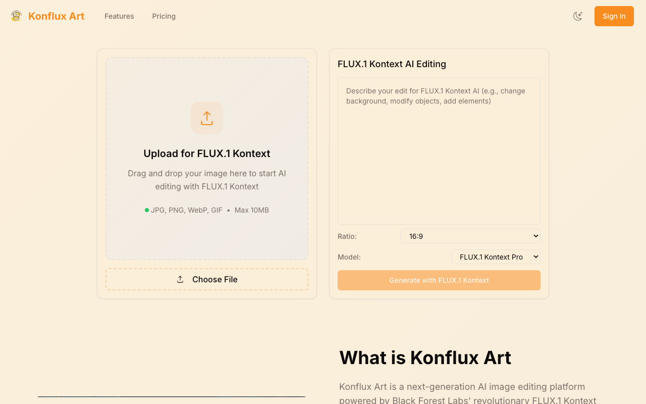 Konflux Art - Professional AI photo editing with FLUX.1 Kontext