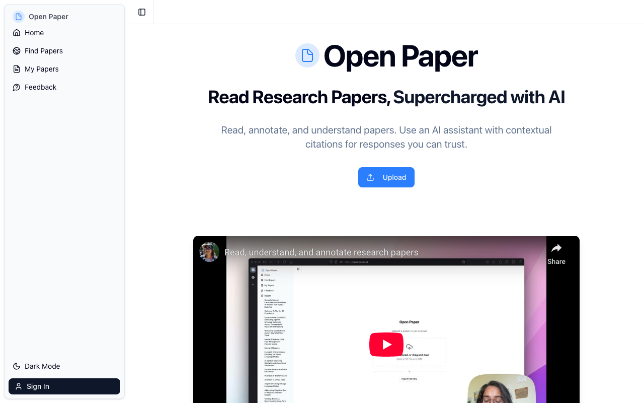 Open Paper - An AI-native workbench for reading and understanding research papers