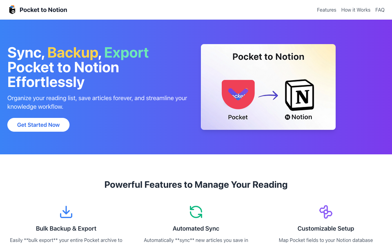 Pocket to Notion - Seamlessly migrate and backup your Pocket articles to Notion
