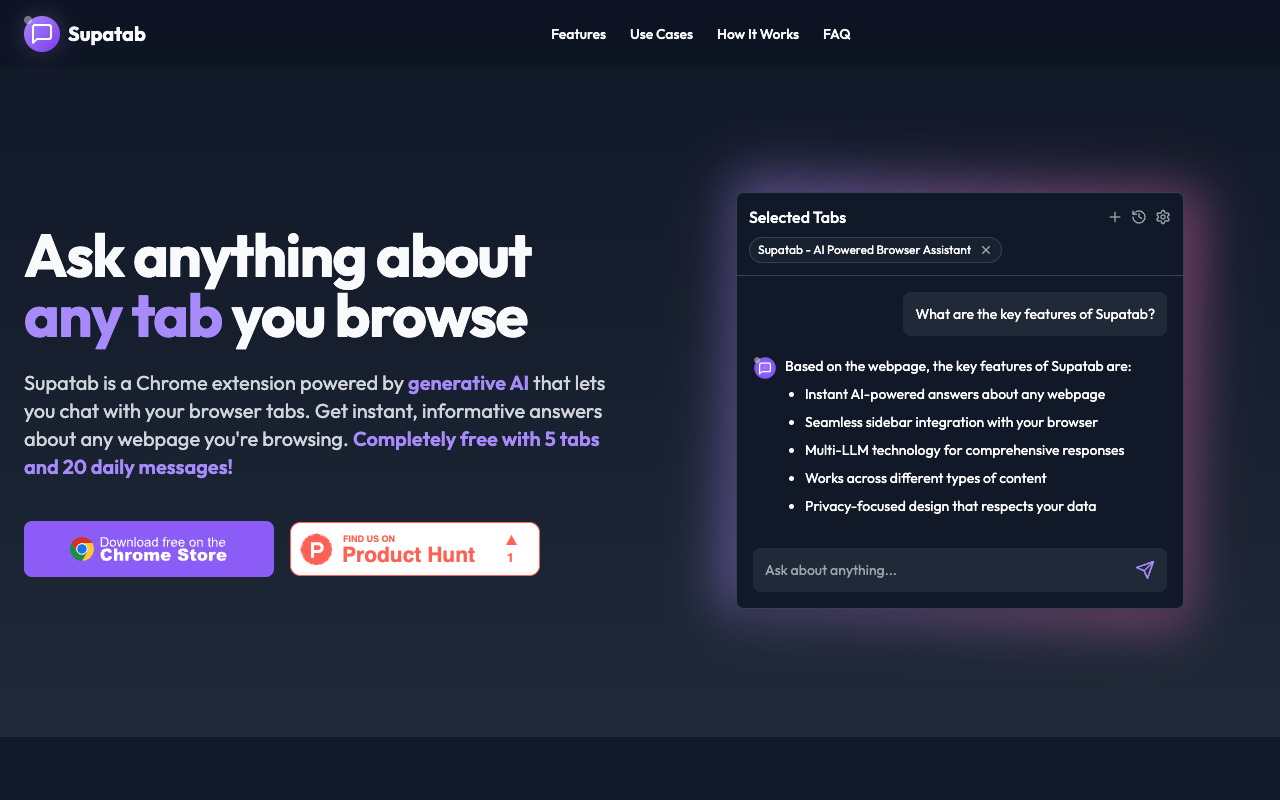 Supatab - An AI-powered Chrome extension that lets you chat with your browser tabs