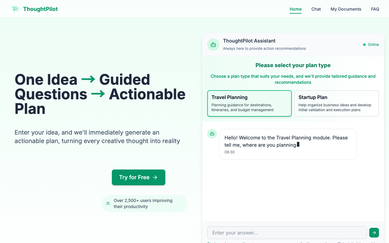 ThoughtPilot - An AI tool that transforms your ideas into actionable plans
