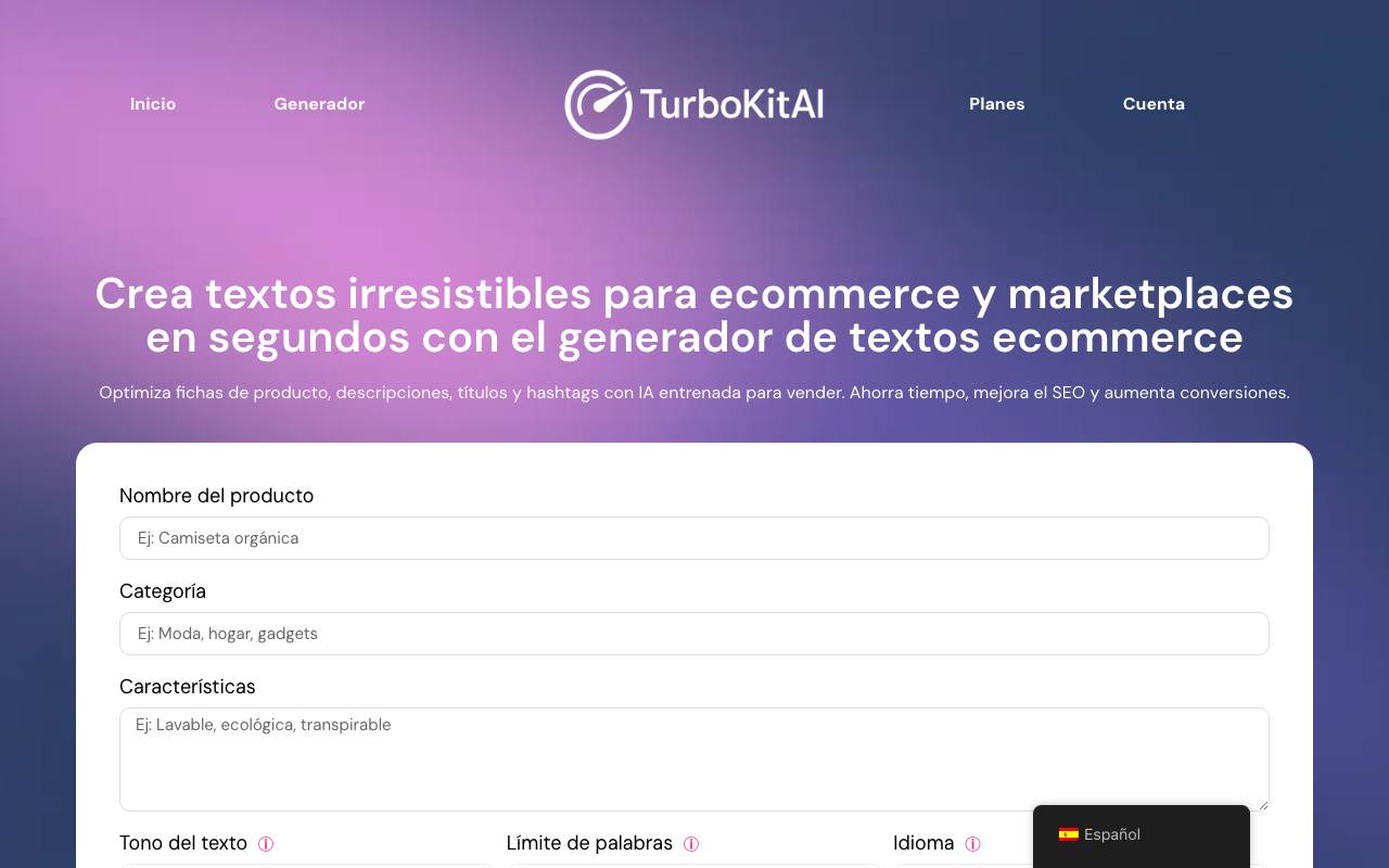 TurbokitAI - An AI tool that generates SEO-optimized product descriptions for ecommerce