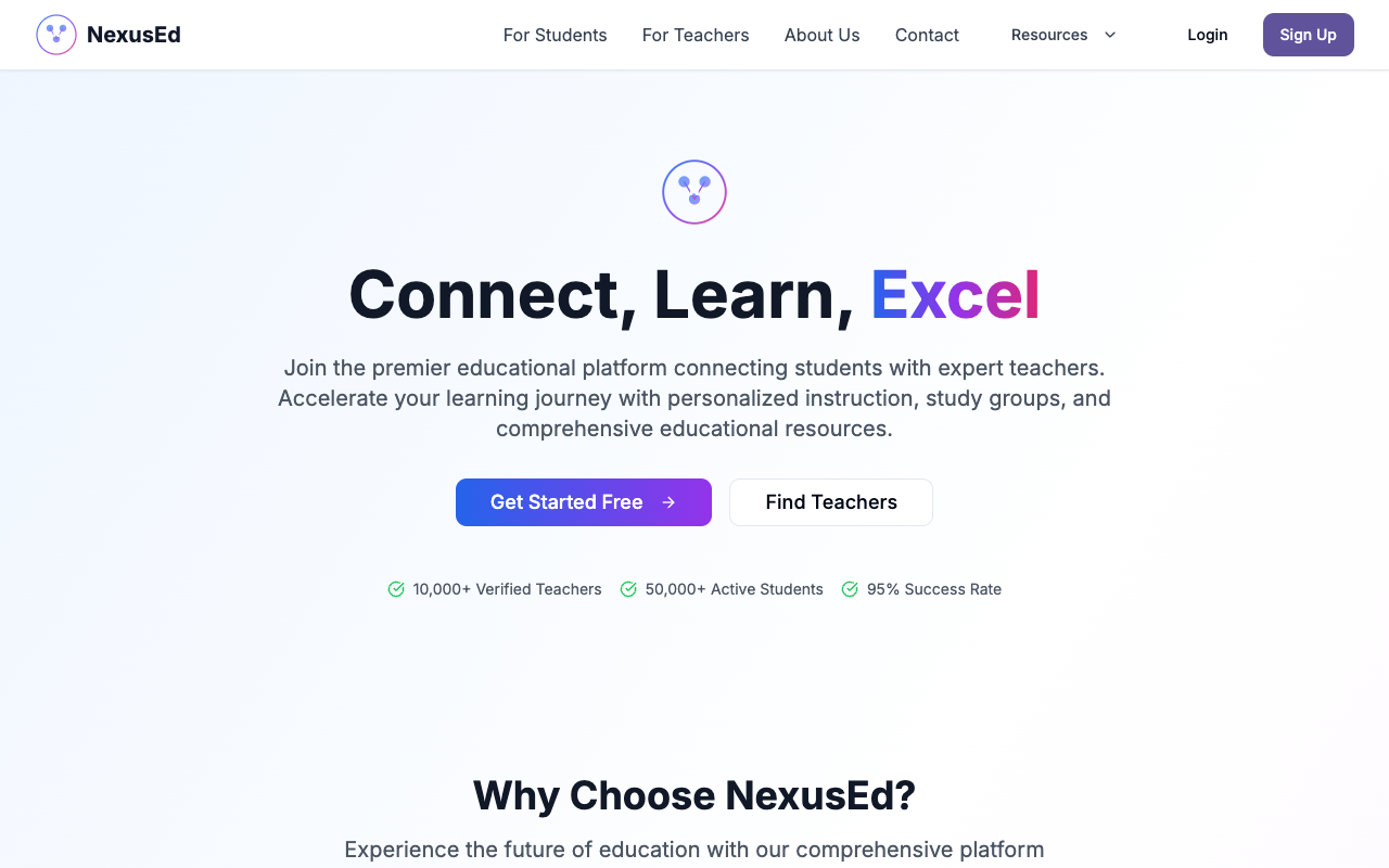 Nexus Education Platform - An AI-driven marketplace connecting students with expert teachers for personalized learning